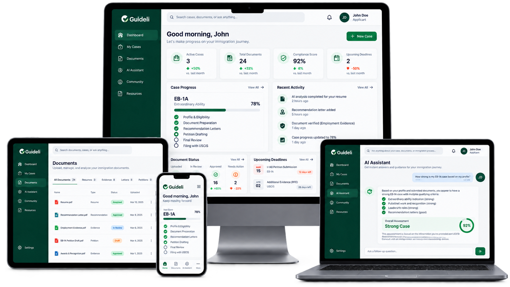 Immigration management platform interface